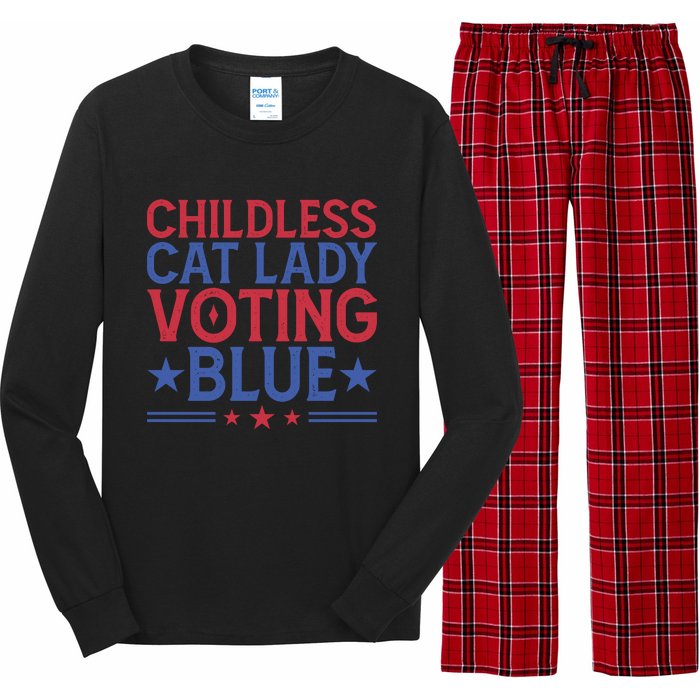 Childless Cat Lady Voting Blue Graphic Long Sleeve Pajama Set