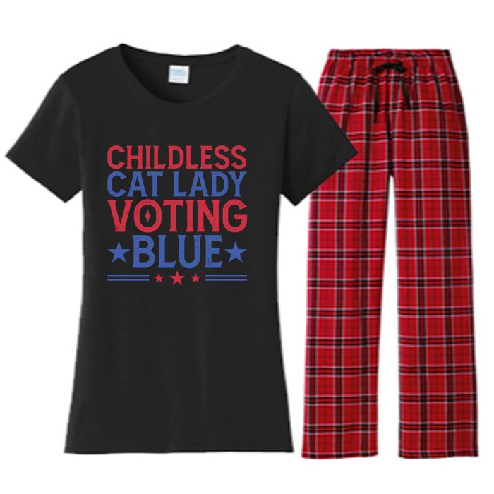 Childless Cat Lady Voting Blue Graphic Women's Flannel Pajama Set