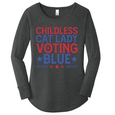 Childless Cat Lady Voting Blue Graphic Women's Perfect Tri Tunic Long Sleeve Shirt