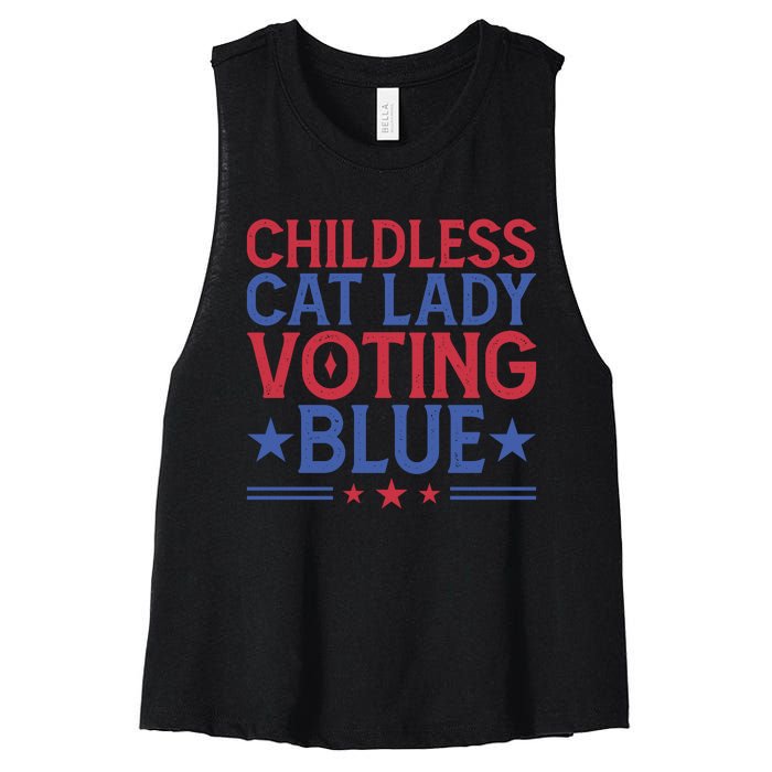 Childless Cat Lady Voting Blue Graphic Women's Racerback Cropped Tank