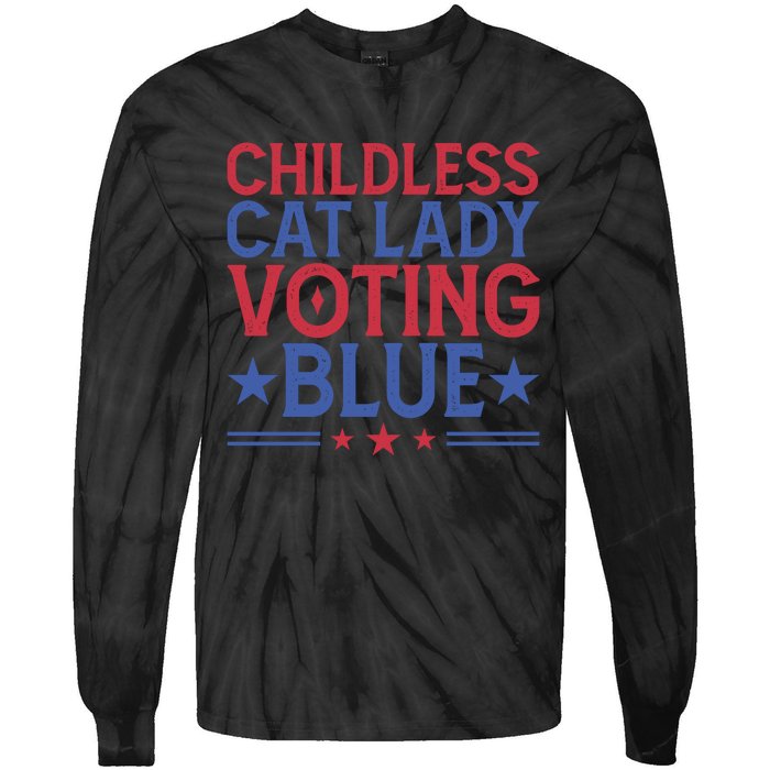 Childless Cat Lady Voting Blue Graphic Tie-Dye Long Sleeve Shirt