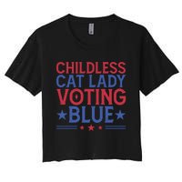 Childless Cat Lady Voting Blue Graphic Women's Crop Top Tee