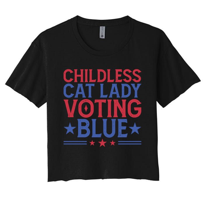 Childless Cat Lady Voting Blue Graphic Women's Crop Top Tee