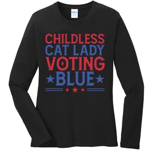 Childless Cat Lady Voting Blue Graphic Ladies Long Sleeve Shirt