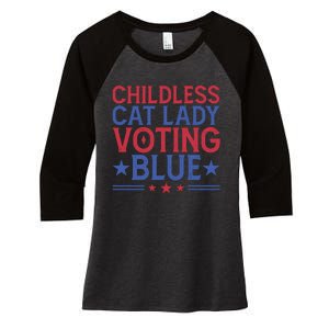 Childless Cat Lady Voting Blue Graphic Women's Tri-Blend 3/4-Sleeve Raglan Shirt