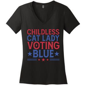 Childless Cat Lady Voting Blue Graphic Women's V-Neck T-Shirt