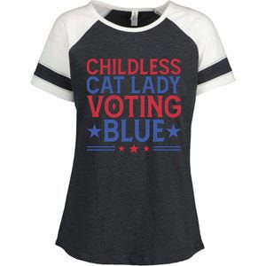 Childless Cat Lady Voting Blue Graphic Enza Ladies Jersey Colorblock Tee