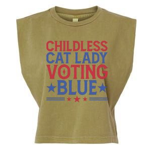 Childless Cat Lady Voting Blue Graphic Garment-Dyed Women's Muscle Tee