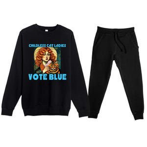 Childless Cat Ladies Vote Blue Premium Crewneck Sweatsuit Set