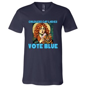 Childless Cat Ladies Vote Blue V-Neck T-Shirt