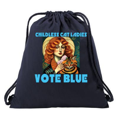 Childless Cat Ladies Vote Blue Drawstring Bag