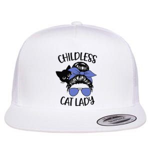 Childless Cat Lady Messy Bun Cat Mom Gift Flat Bill Trucker Hat