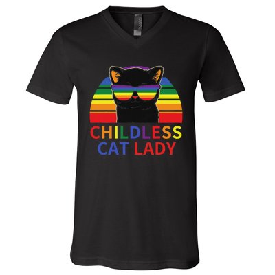 Childless Cat Lady Lgbt Flag Political Voting Election 2024 V-Neck T-Shirt