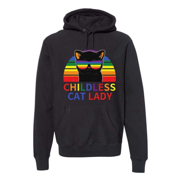 Childless Cat Lady Lgbt Flag Political Voting Election 2024 Premium Hoodie