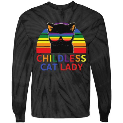 Childless Cat Lady Lgbt Flag Political Voting Election 2024 Tie-Dye Long Sleeve Shirt