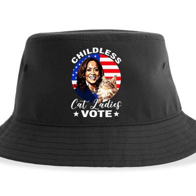 Childless Cat Ladies Vote Kamala Harris Usa Election 2024 Sustainable Bucket Hat