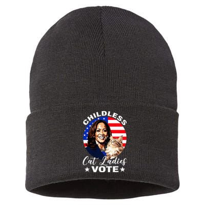 Childless Cat Ladies Vote Kamala Harris Usa Election 2024 Sustainable Knit Beanie