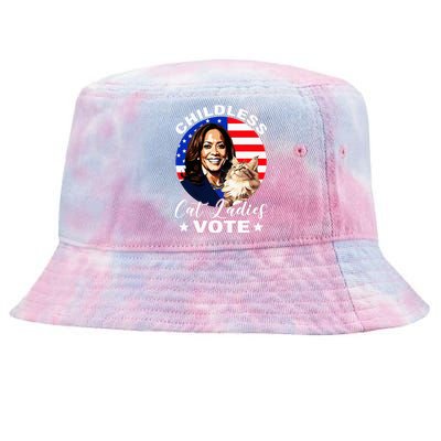 Childless Cat Ladies Vote Kamala Harris Usa Election 2024 Tie-Dyed Bucket Hat