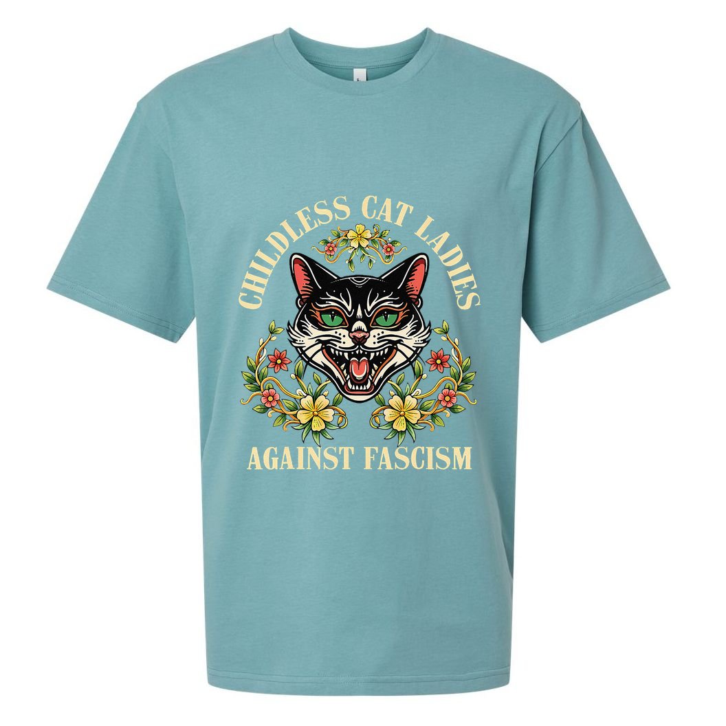 Childless Cat Ladies Against Fascism Sueded Cloud Jersey T-Shirt