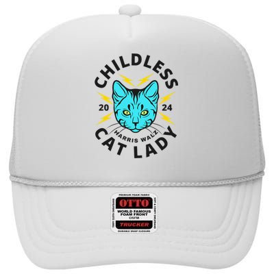 Childless Cat Lady Harris Walz 2024 High Crown Mesh Back Trucker Hat