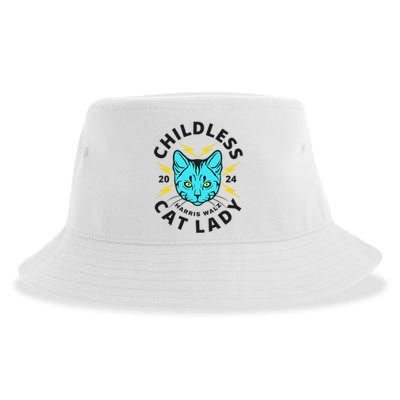 Childless Cat Lady Harris Walz 2024 Sustainable Bucket Hat