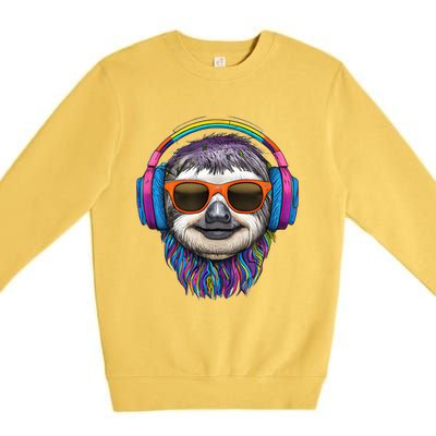 Colorful Cool Lazy Punk Sloth Music Premium Crewneck Sweatshirt