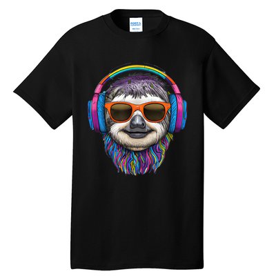 Colorful Cool Lazy Punk Sloth Music Tall T-Shirt