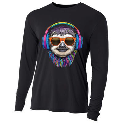 Colorful Cool Lazy Punk Sloth Music Cooling Performance Long Sleeve Crew