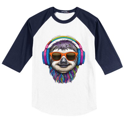 Colorful Cool Lazy Punk Sloth Music Baseball Sleeve Shirt