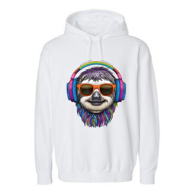 Colorful Cool Lazy Punk Sloth Music Garment-Dyed Fleece Hoodie