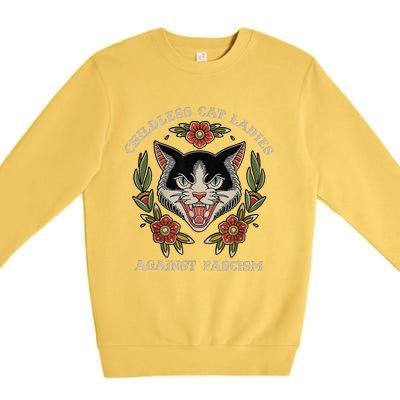 Childless Cat Ladies Against Fascism Flowers Premium Crewneck Sweatshirt