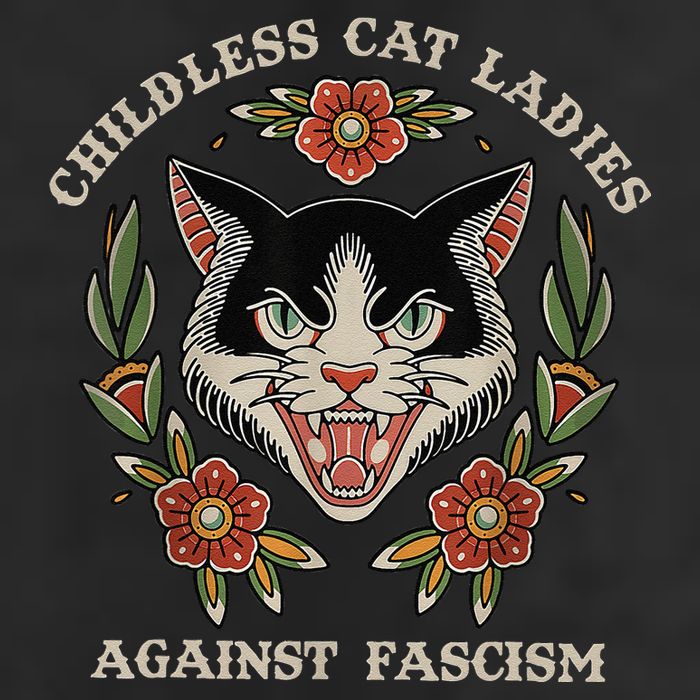 Childless Cat Ladies Against Fascism Flowers 7 Panel Mesh Trucker Snapback Hat