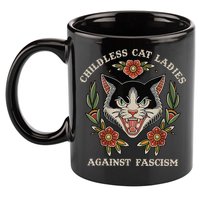 Childless Cat Ladies Against Fascism Flowers 11oz C Handle Ceramic Mug