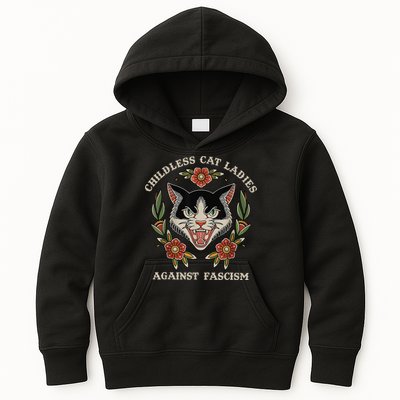 Childless Cat Ladies Against Fascism Flowers Kids Hoodie