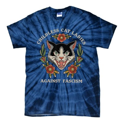 Childless Cat Ladies Against Fascism Flowers Tie-Dye T-Shirt