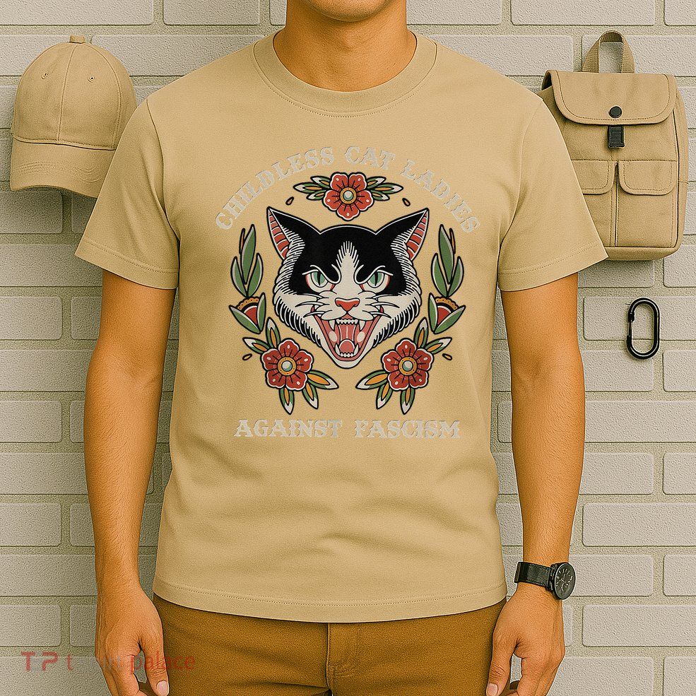 Childless Cat Ladies Against Fascism Flowers T-Shirt