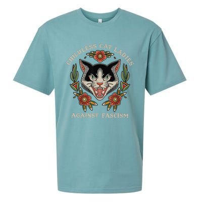 Childless Cat Ladies Against Fascism Flowers Sueded Cloud Jersey T-Shirt