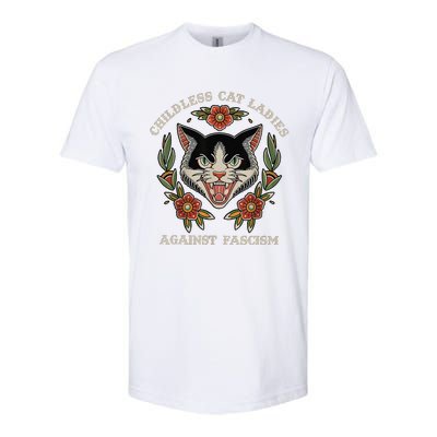 Childless Cat Ladies Against Fascism Flowers Softstyle CVC T-Shirt