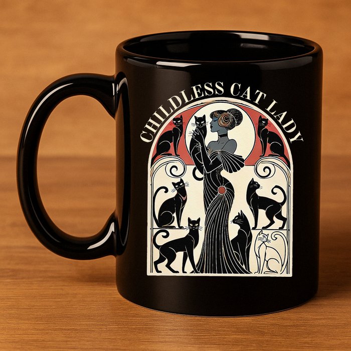 Childless Cat Ladies Cat Karma Retro Funny 11oz C Handle Ceramic Mug