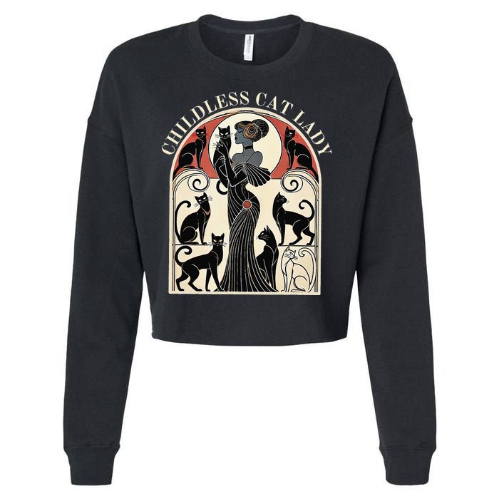 Childless Cat Ladies Cat Karma Retro Funny Cropped Pullover Crew