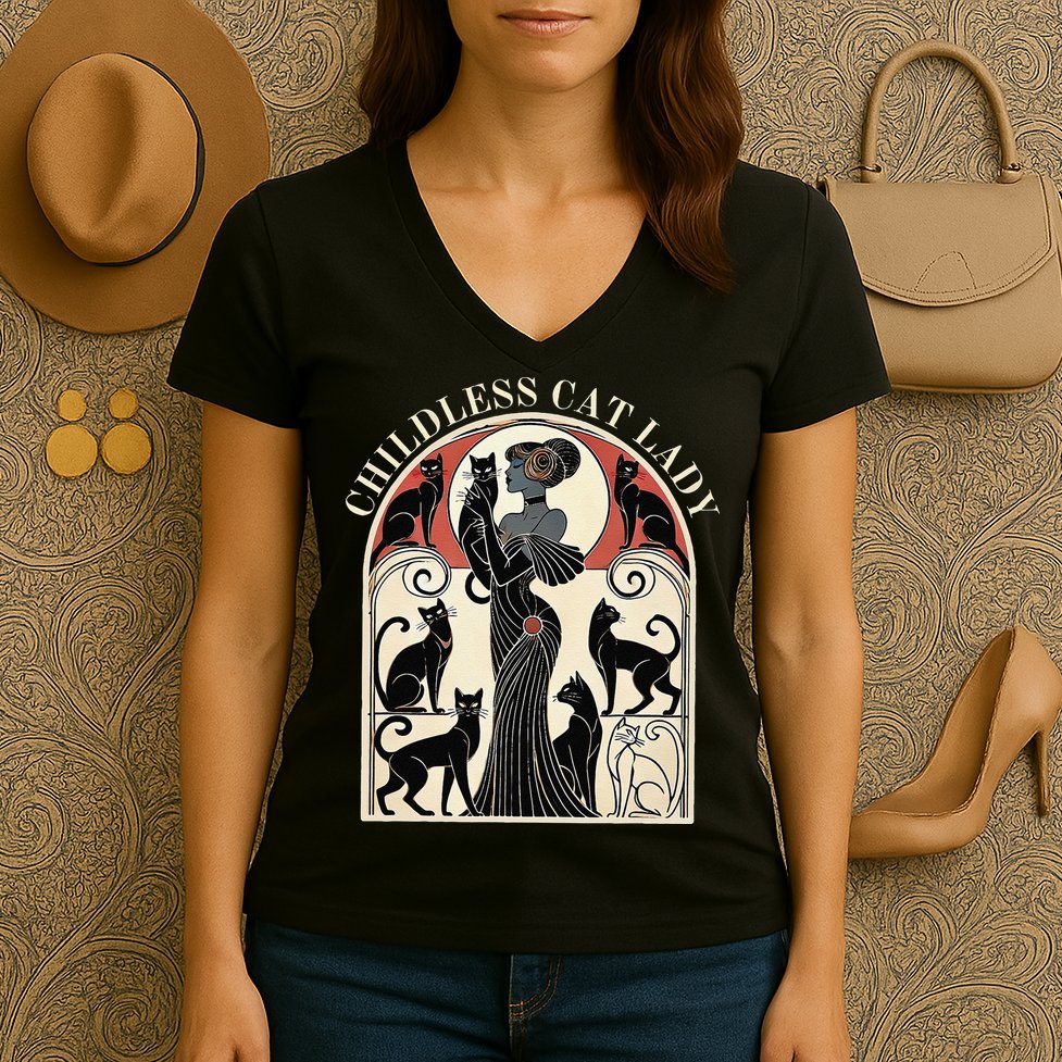 Childless Cat Ladies Cat Karma Retro Funny Women's V-Neck T-Shirt