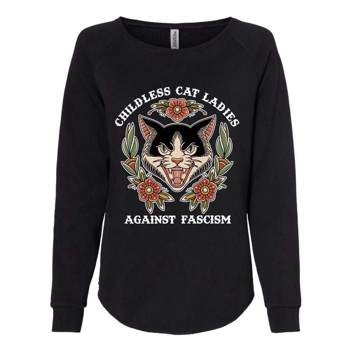 Childless Cat Ladies Against Fascism Funny Cat Feminist Womens California Wash Sweatshirt