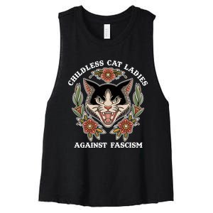 Childless Cat Ladies Against Fascism Funny Cat Feminist Women's Racerback Cropped Tank