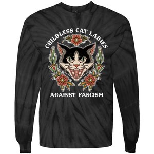 Childless Cat Ladies Against Fascism Funny Cat Feminist Tie-Dye Long Sleeve Shirt