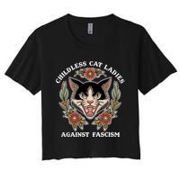 Childless Cat Ladies Against Fascism Funny Cat Feminist Women's Crop Top Tee