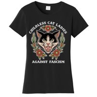 Childless Cat Ladies Against Fascism Funny Cat Feminist Women's T-Shirt