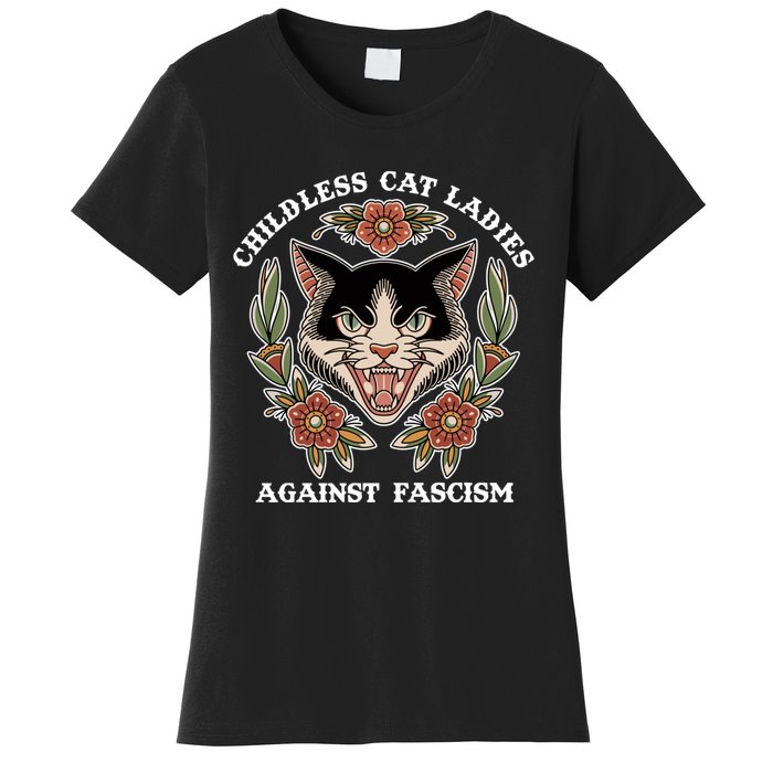 Childless Cat Ladies Against Fascism Funny Cat Feminist Women's T-Shirt