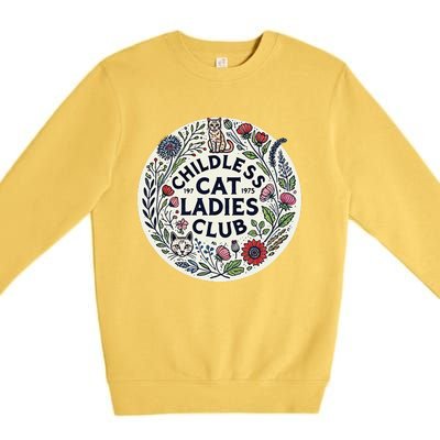 Childless Cat Ladies Club Illustration Cat Person Artwork Premium Crewneck Sweatshirt