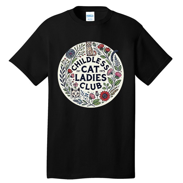 Childless Cat Ladies Club Illustration Cat Person Artwork Tall T-Shirt