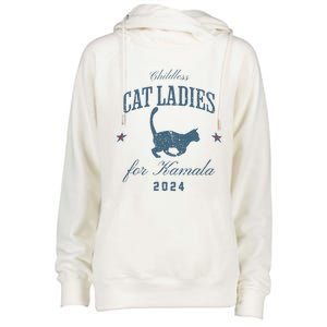 Childless Cat Ladies For Kamala 2024 Harris 47 Election 2024 Womens Funnel Neck Pullover Hood